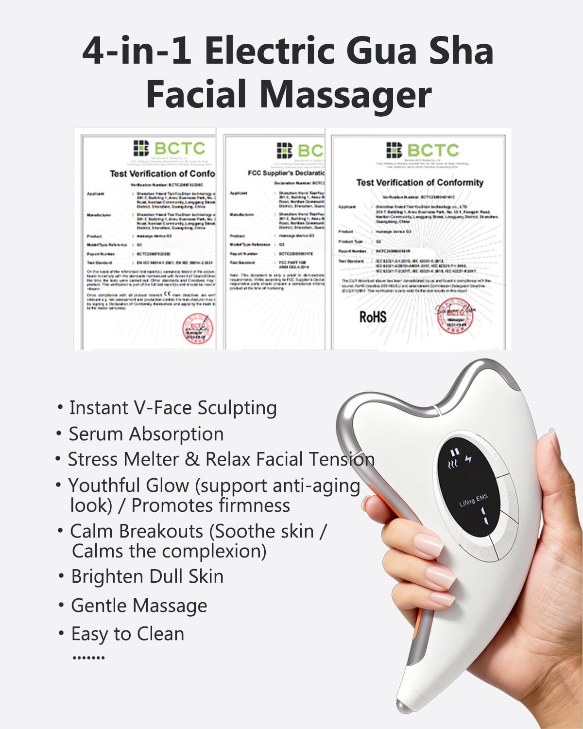Aokitec Elektrisches Gua Sha Gesichtsmassagegerät für strahlende Haut, 4 Massage-Modi Face Massager, 9 Intensitätsstufen, 43°C Wärmefunktion, IPX7 Wasserdicht, Kosmetisches Beauty Tool