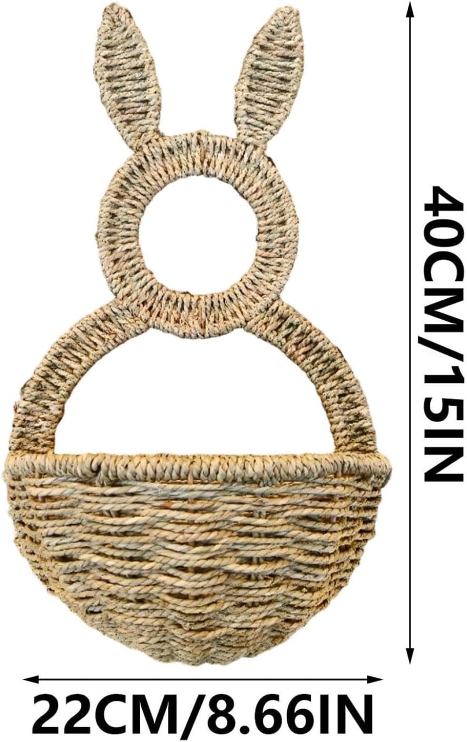Easter Bunny Wicker Wall Basket, Woven Rattan Hanging Wall Pocket for Front Door Decor, Spring Holiday Rabbit Shaped Wreath Basket for Flowers Eggs Floral Arrangements, Rustic Home Decor (1pc)