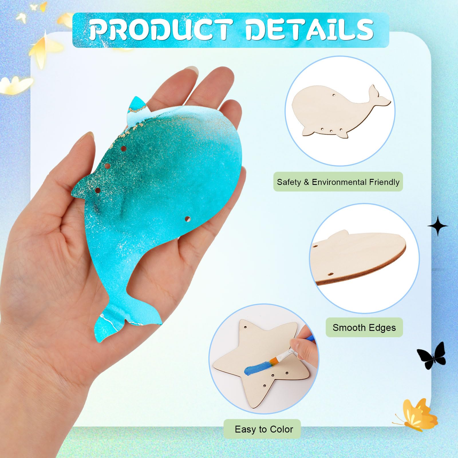 Kit DIY Carillons Vent Animaux Marins - 10 Pièces à Peindre Et Customiser