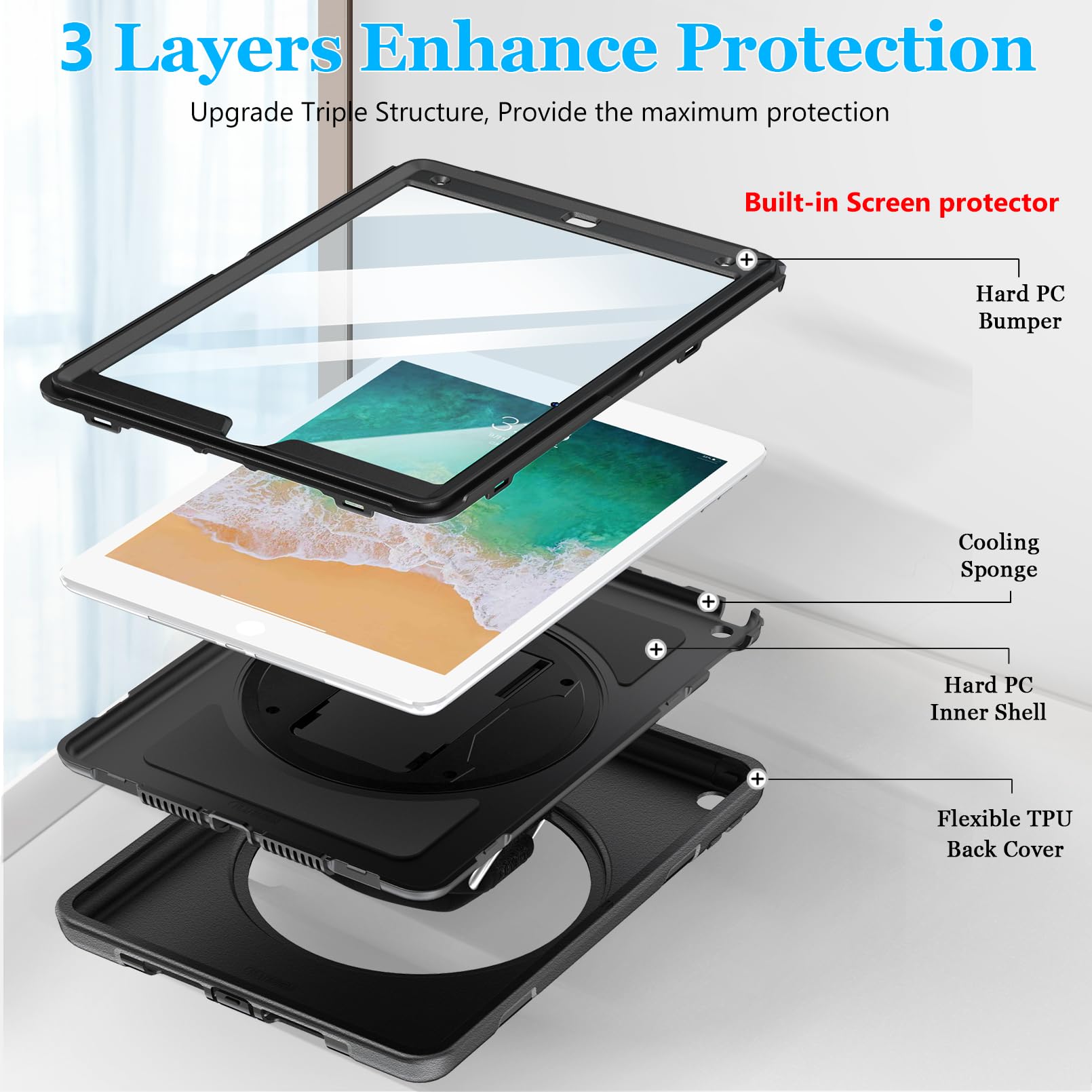 Funda Para IPad 9.7 Pulgadas 6ª/5ª Generación 2018/2017, Para IPad Air 2/Air 1 - Funda De Piel Sintética Con Correa De Mano, Funda Para Tableta Inteligente De Encendido Y Apagado Automático