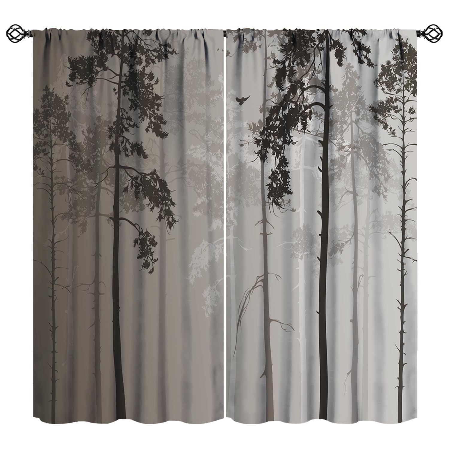 JESTRONRY Forest Bedroom Curtains,Misty Forest Nature Landscape Grey Style Room Darkening Door Window Rod Pocket Curtain for Living Room Kitchen Bathroom Hotels Decor,2 Panels W42xL54in