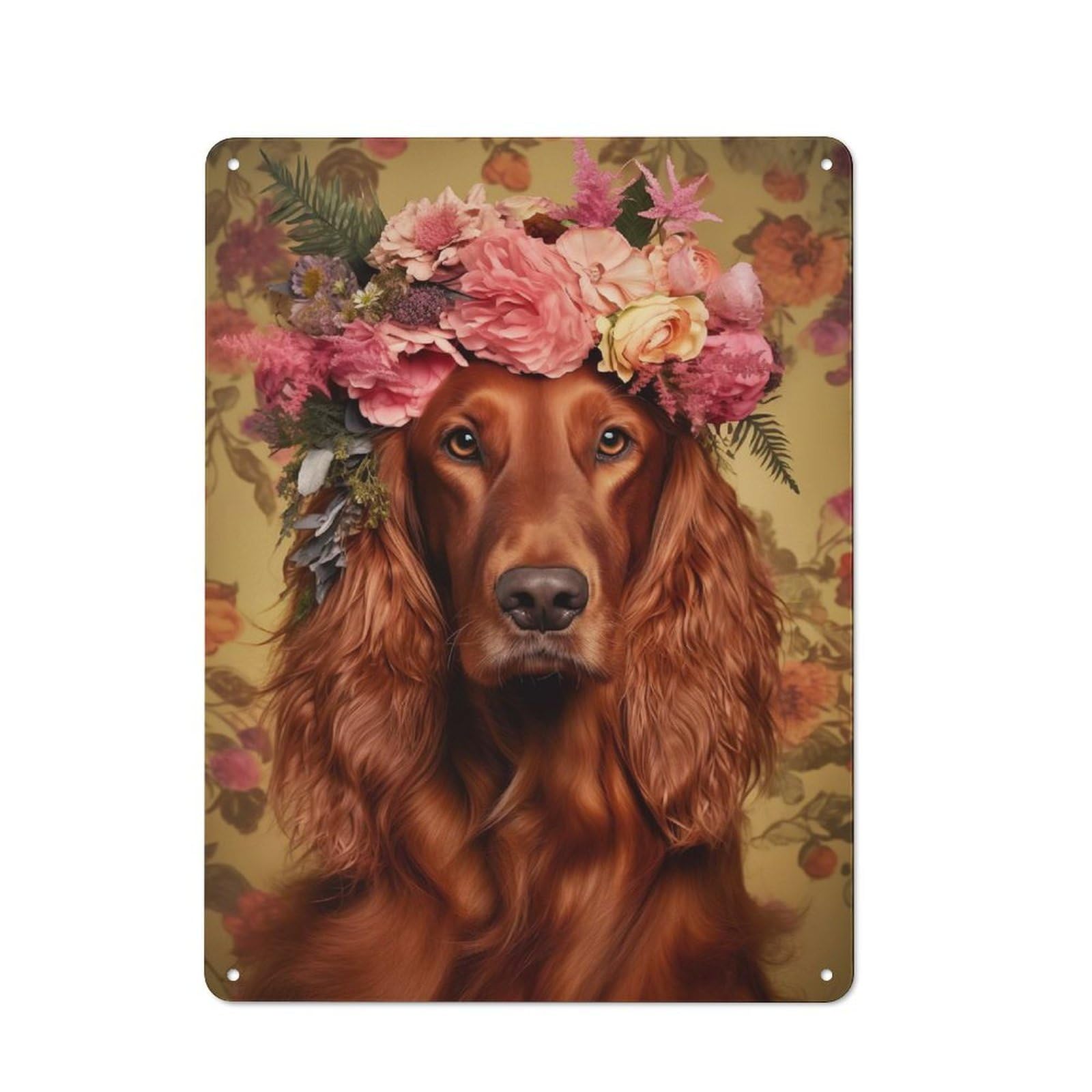 Junmoney Style-11 Vintage Tin Sign 40X30cm With Irish Setter With Flowers For Home Bar Wall, Metal Sign Decor For Home Bars And Entertaining Spaces