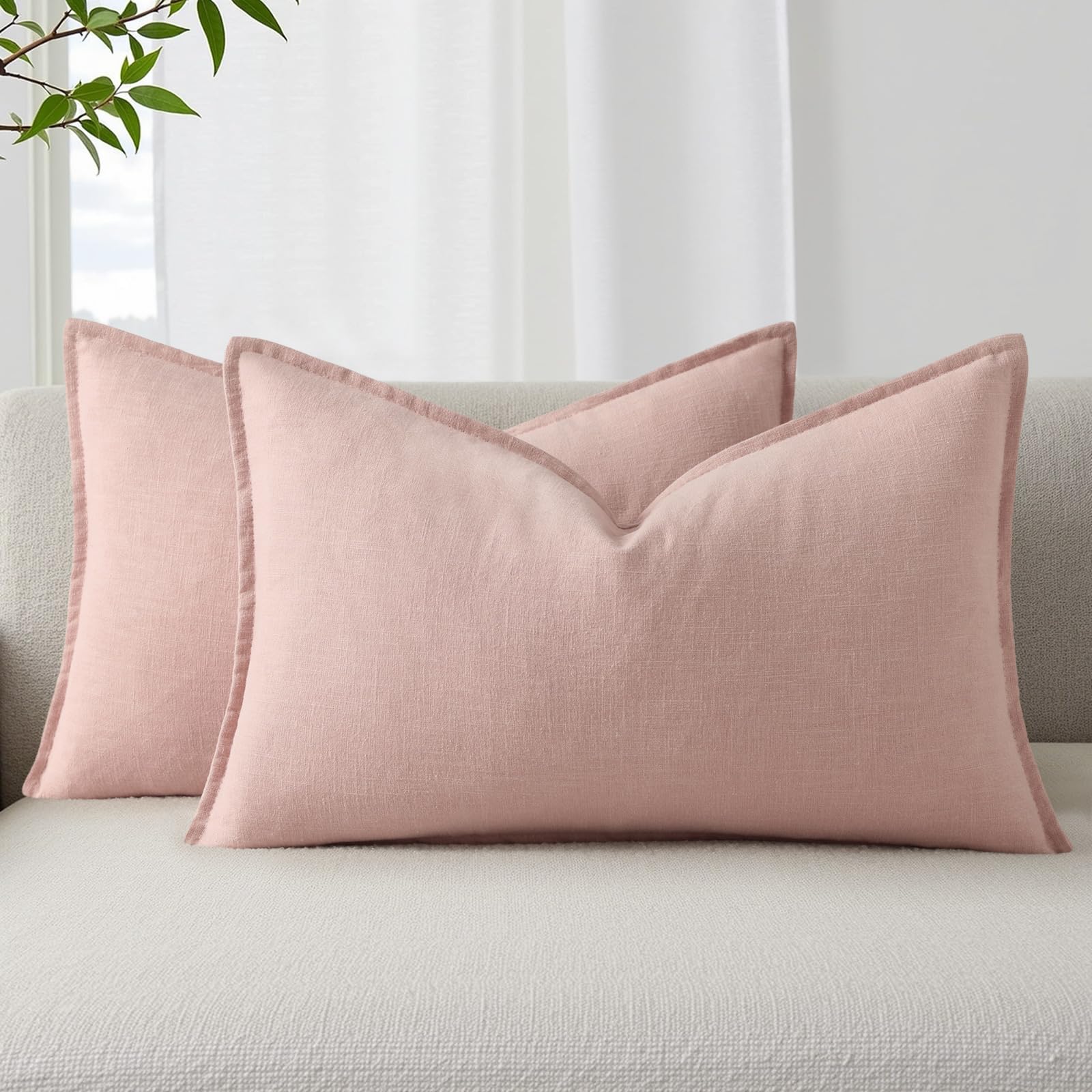 decorUhome Fall Pink Linen Throw Pillow Covers 12x20 Set of 2