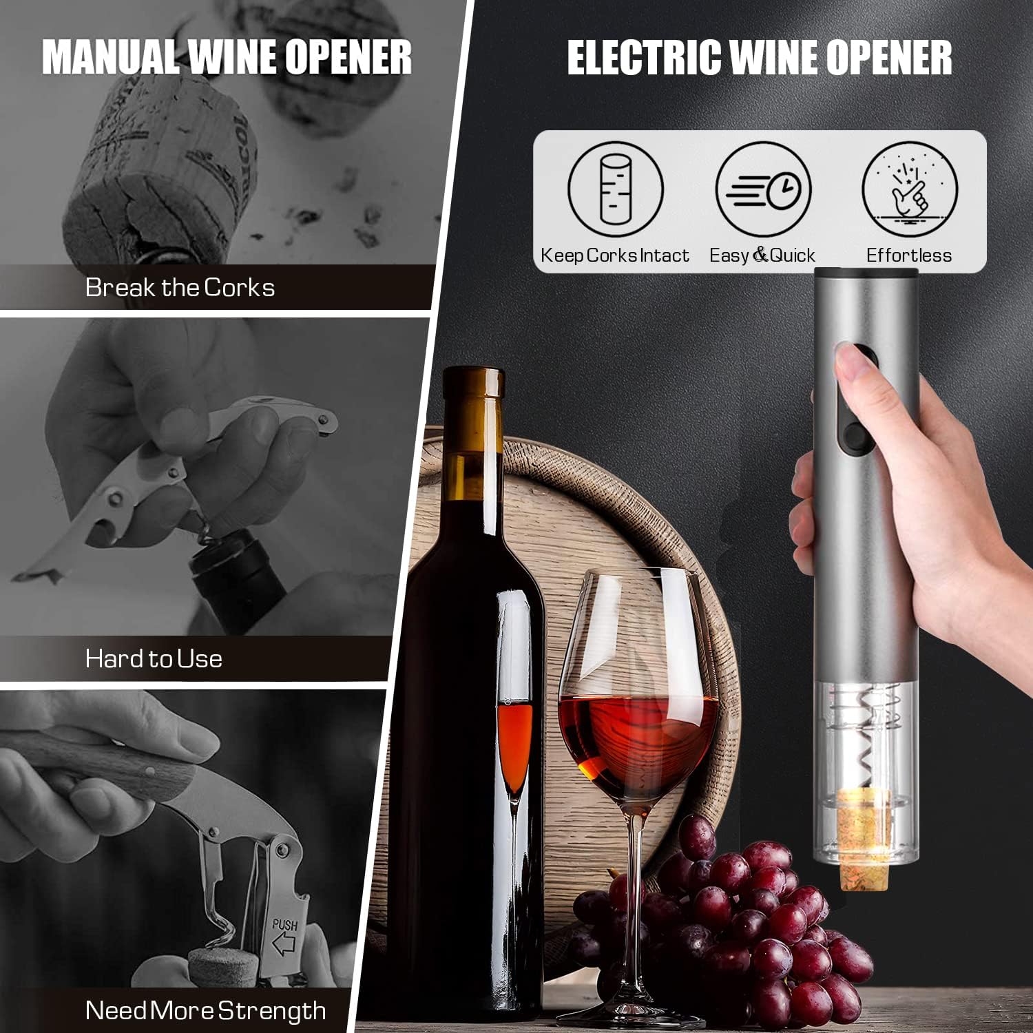 Premium Electric Wine Bottle Opener Set – Rechargeable With Charging Base, Aerator, Foil Cutter & Vacuum Sealer