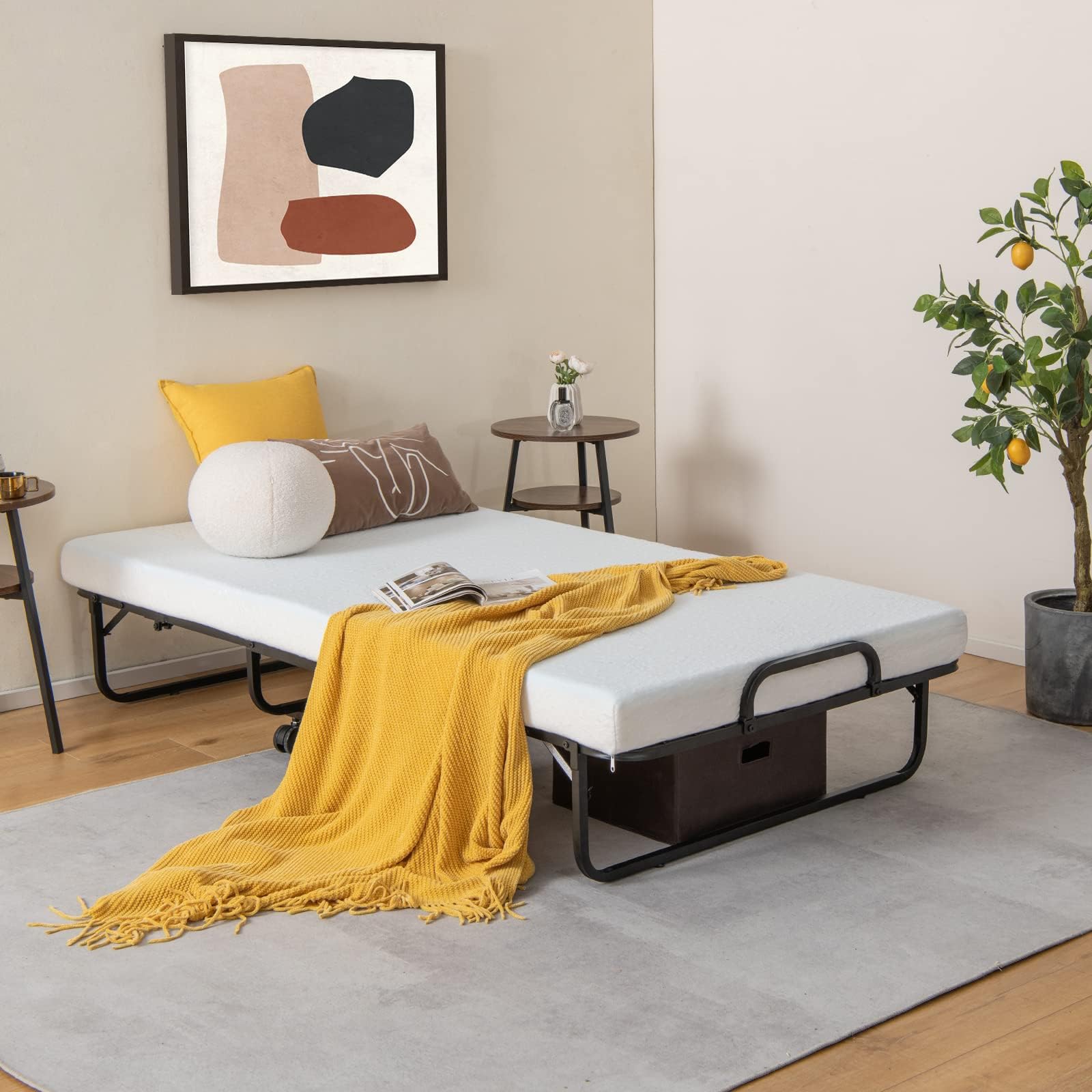 COSTWAY Brandina Pieghevole con Materasso Memory Foam | Letto Pieghevole con Struttura Robusta in Metallo e 4 Ruote, Portatile per Casa Ufficio, Capacità di Carico 180 kg
