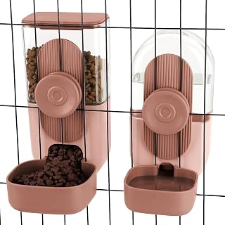 Food Water Dispenser,Automatic Bunny Feeder,Feeder and Water Dispenser Set,Hanging Automatic Food Water Dispenser with Lid,Automatic Feeder for Rabbit,Guinea Pigs,Small Cats Dogs,Ferret