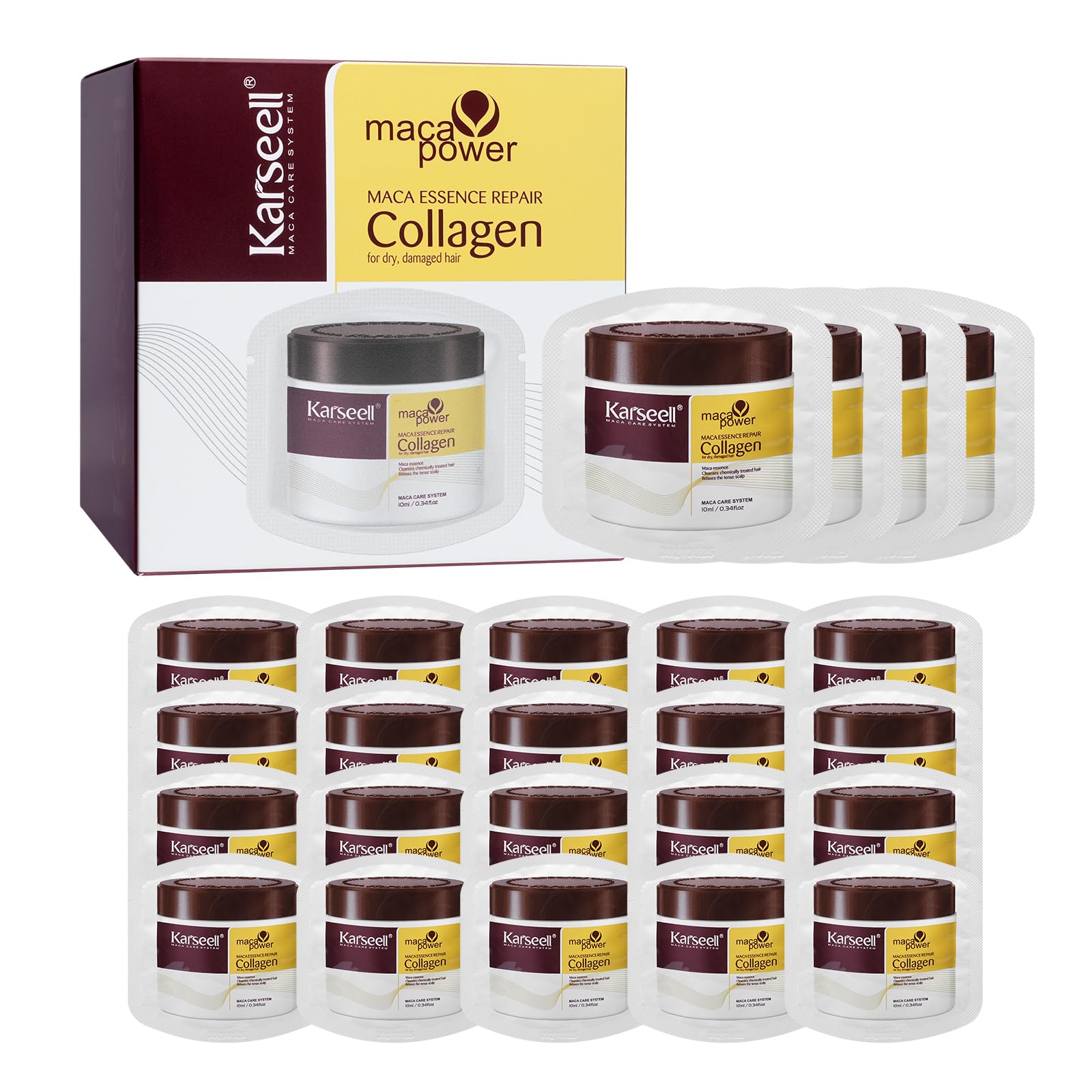 Karseell Collagen Hair Treatment Deep Repair Conditioning Argan Oil Collagen Hair Mask Essence for Dry Damaged Hair All Hair Types 10ml/ 0.34oz（24 packs[Amazon-developed Certification] Compact by Design