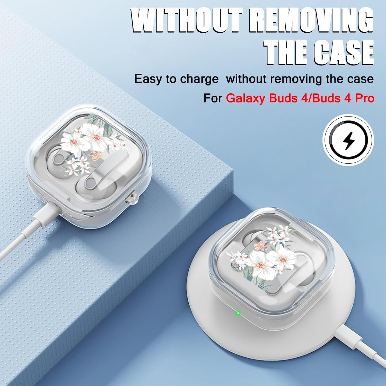 CameCosy Transparent Case for Samsung Galaxy Buds4/4Pro with White Camellia image 4