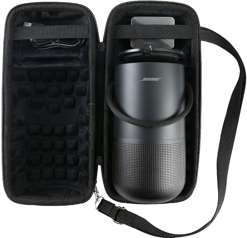 Hard Travel Case for Bose Portable Smart/Home Speaker, Black | Charging Cradle Compatible, Triple Case with Shoulder Straps, Shockproof EVA Storage Bag with Accessory Compartment