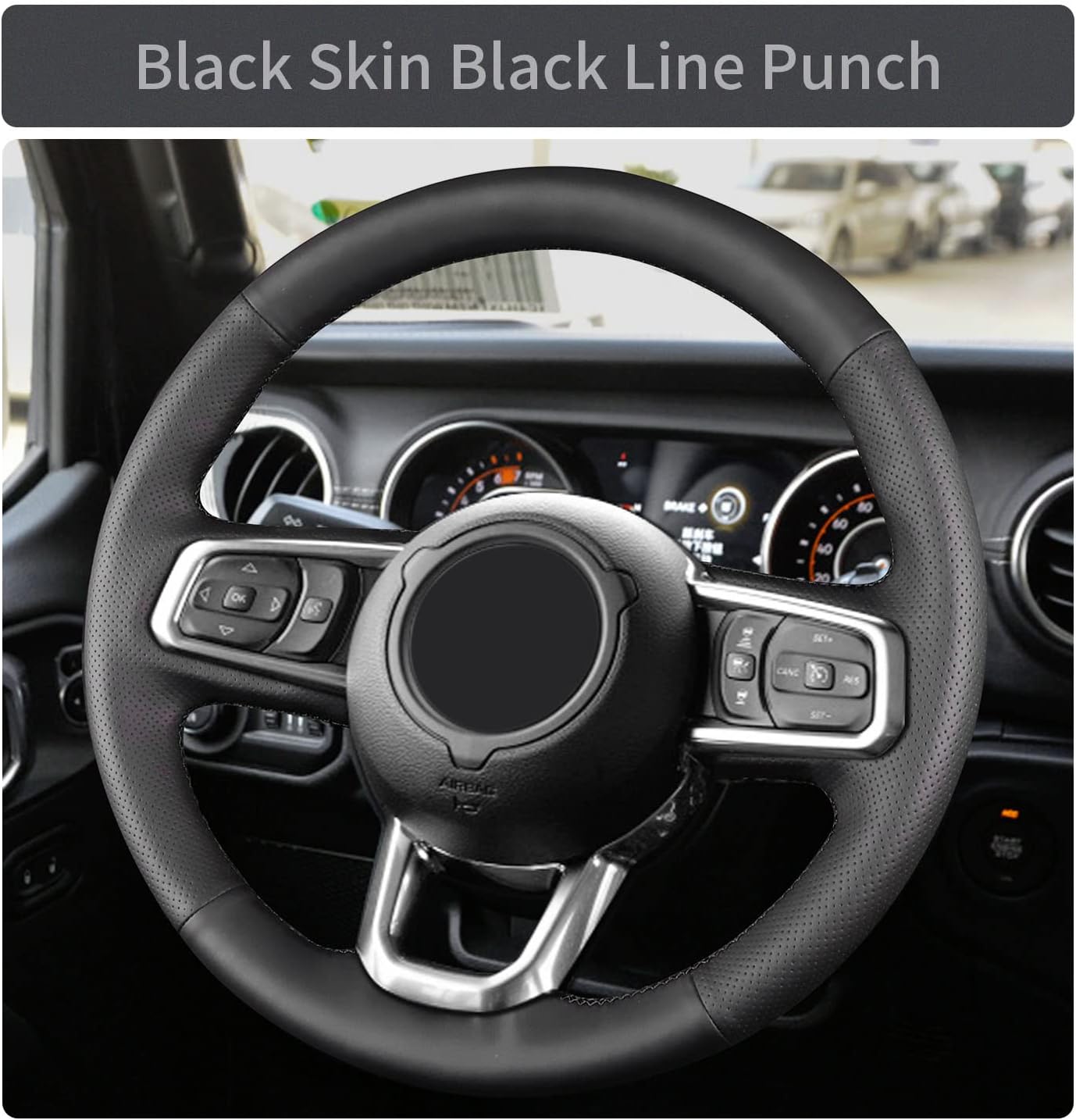 Hand Sewn Steering Wheel Cover,Fit for Jeep Wrangle 2018 2019 2020 2021 2022/Gladiator 2020 2021 2022,Non-Slip Breathable Microfiber Leather Steering Wheel Cover on Wrap