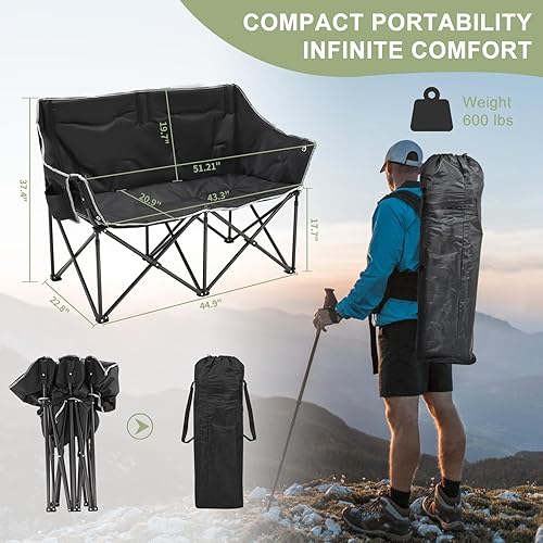 Miniatura 2 de Slsy Silla de camping climatizada de gran tamaño que calienta el respaldo y el asiento, silla plegable para dos personas, silla doble de camping,