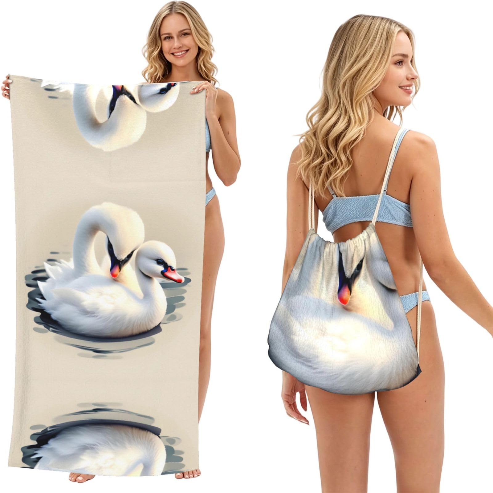 SXZVVBN Cute little swan 2-in-1 Beach Towel Bag, Quick Dry Sand Free Travel Towel Backpack for Adults