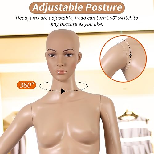 Miniatura 4 de BLKMTY Maniquí femenino de 69 pulgadas con forma de vestido de cuerpo completo, modelo de ropa, maniquí ajustable, maniquí desmontable realista,