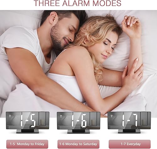 Miniatura 5 de Reloj despertador de proyección, reloj de proyección para techo de dormitorio, reloj despertador LED de 7.8 pulgadas con proyector giratorio de 180,