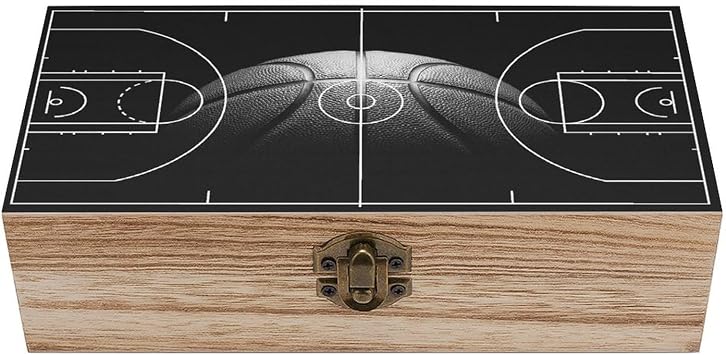 Basketball Wooden Storage Box with Hinged Lock,Decorative Handmade Keepsake Jewelry Chest, Elegant Retro Decor Boxes, Compact Organizer Box for Home, Wedding, Gifts