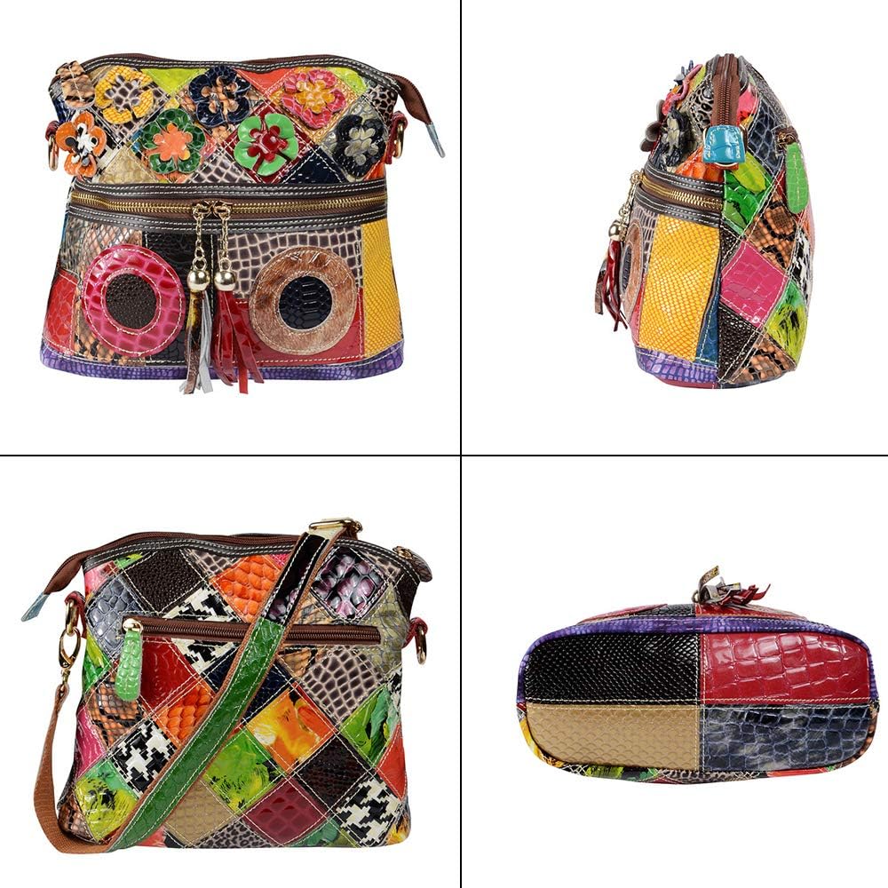 Segater® Women’s Multicolor Floral Crossbody Bag Cowhide Leather Handbag Colorful Purses Vintage Snake Pattern Shoulder Bag - Image 6