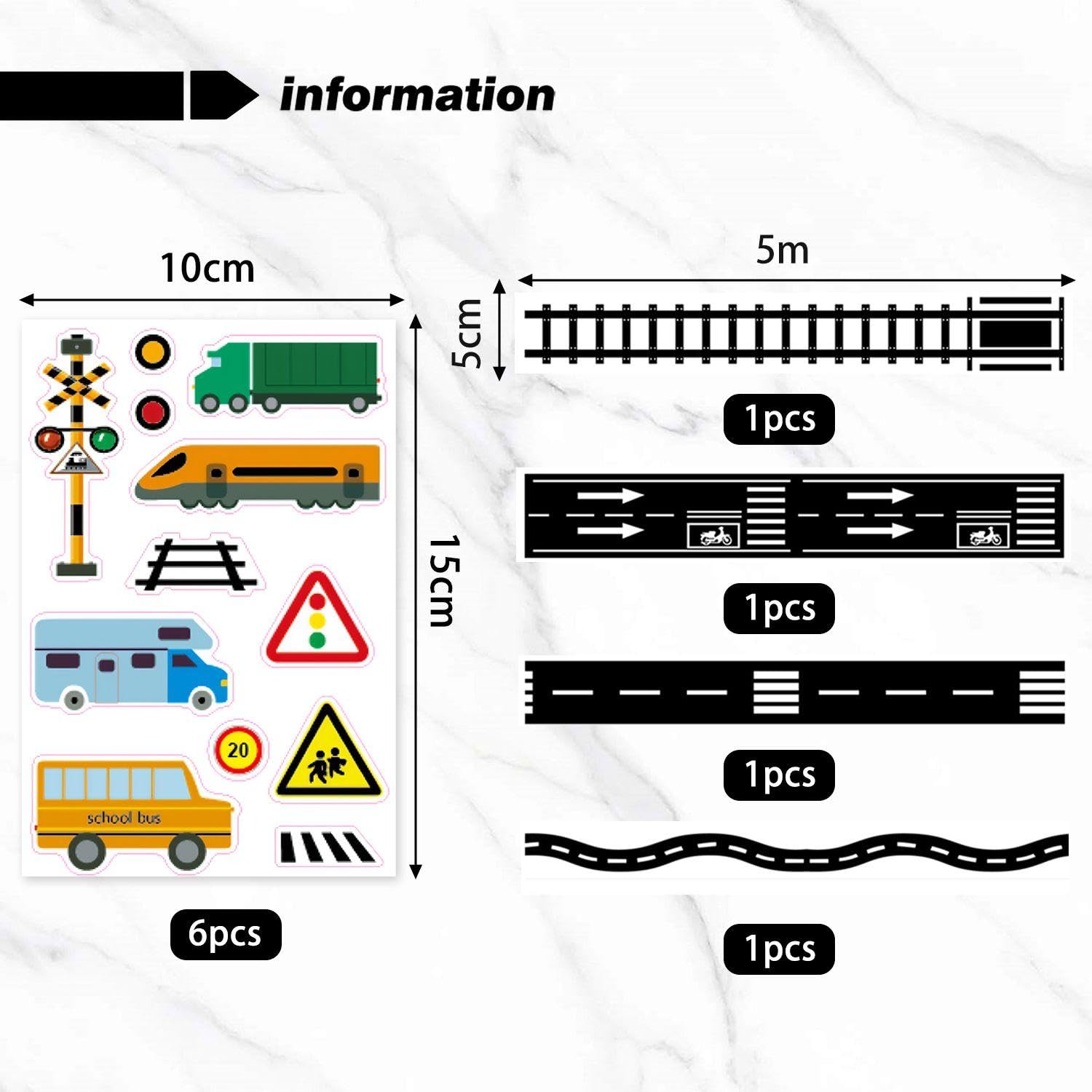 4 Rolls Of Track Highway Tape, 6 Traffic Sign Stickers, Decorative Masking Tape, Parking Scene Stickers, Road Paper Tape - Image 2