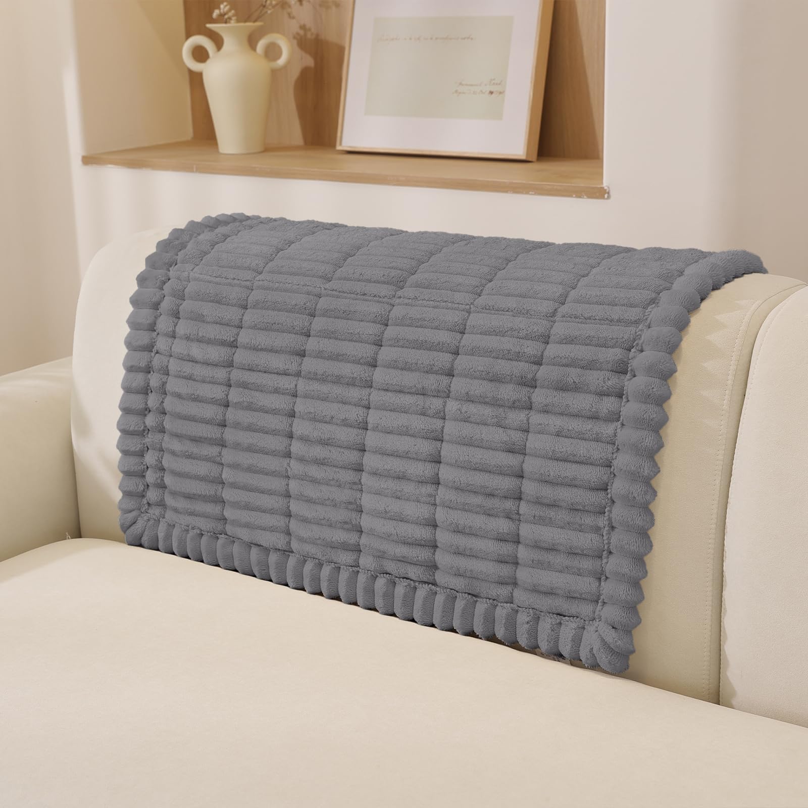 MAXIJIN Flannel Armrest Cover Washable, Soft Thick Sofa Cover 1 Seater, Armchair Covers for Dogs, Backrest Covers Furniture Slipcovers, Fuzzy Pads for Pets and Kids (Dark Grey, 70×70cm) — image 1