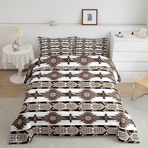 Miniatura 2 de Erosebridal Juego de edredón bohemio occidental tamaño Queen, colcha azteca, juego de ropa de cama étnica tribal con flechas decoración de país,
