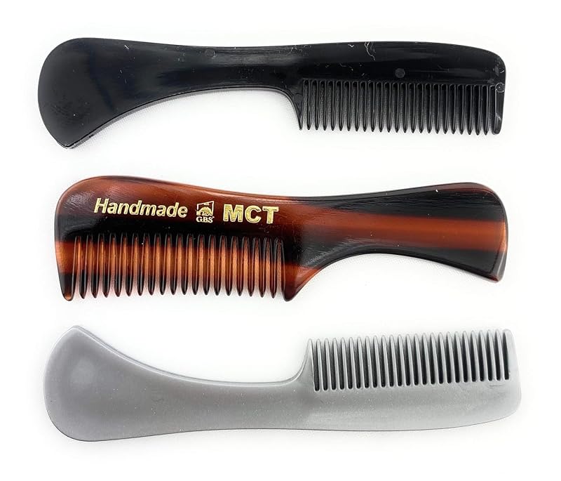 G.B.S GENTS Pente fino para barba e bigode, tamanho de bolso, Tortoise, Black e Grey, pacote com 3