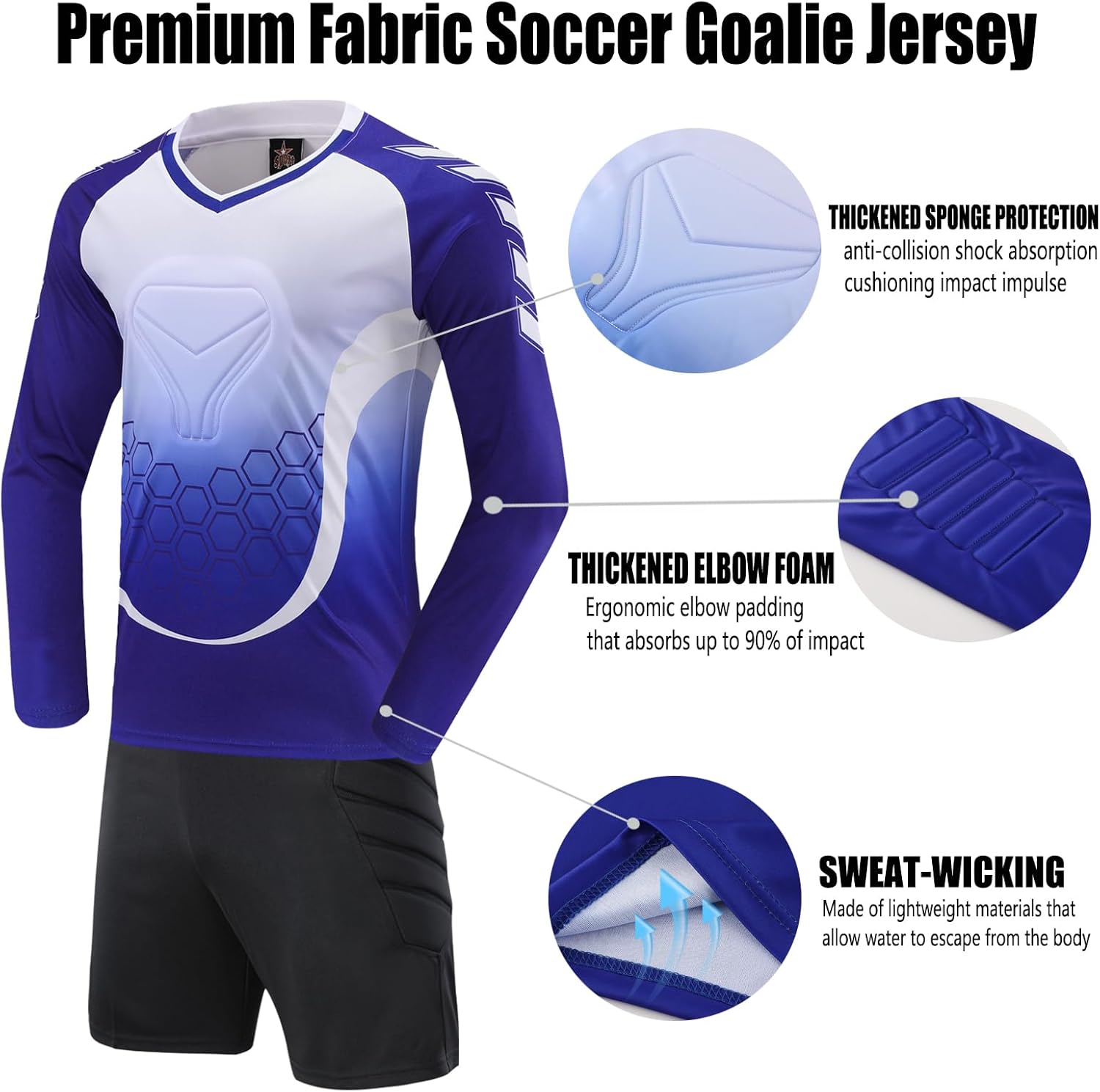 Kids Soccer Goalie Jersey and Shorts,Youth/Boys Long Sleeve Shirt Soccer Goalkeeper Jersey - Image 2