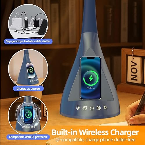 Miniatura 2 de Lámpara de escritorio todo en uno  Control táctil y cargador inalámbrico, cuello de cisne de 360 ajustable, 5 niveles regulables + 5 modos de color,