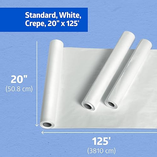 Miniatura 2 de Medline Papel de mesa de crepé blanco para examen médico, 20 x 125 pies y duradero para necesidades médicas, caja de 12 rollos