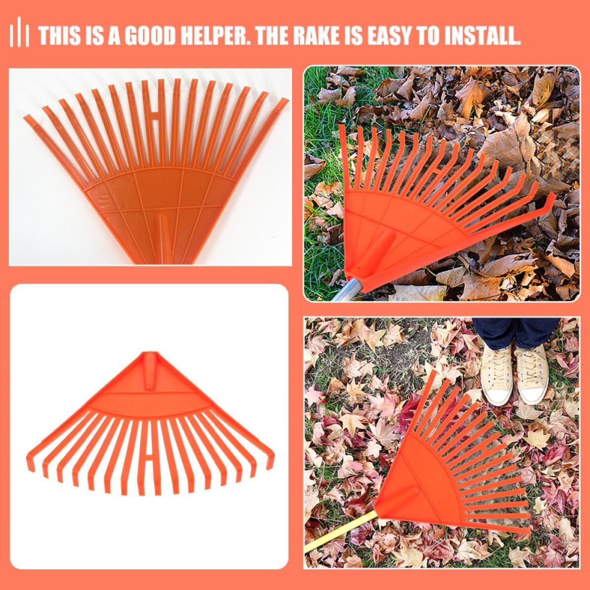 Garden Rake Easy Install Orange 2pcs for Leaves and Grass Plastic image 5