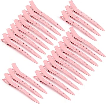 24 Pieces Duck Bill Hair Clips, 3.5 Inch Rustproof Metal Alligator Curl Clips with Holes for Hair Styling Pink