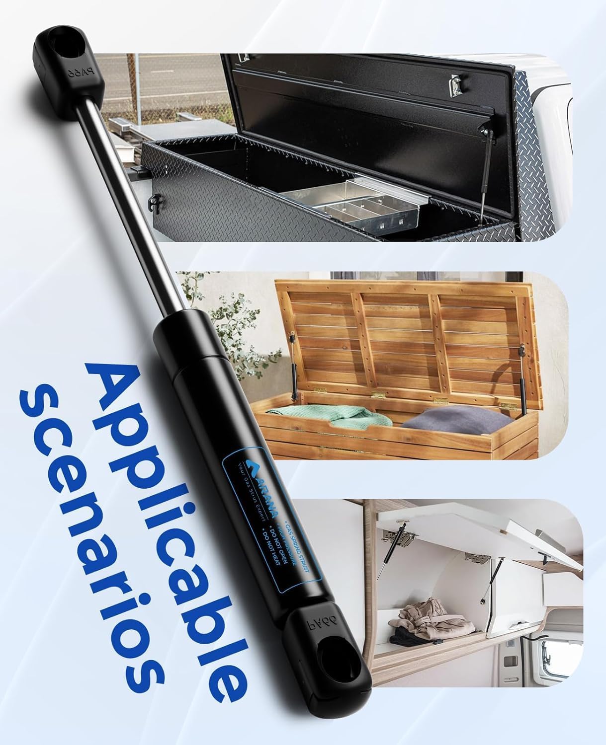 ARANA 10 Inch Gas Strut 80Lb, C16-15052 Gas Struts Shock, 28052 Lift Support for Tool Box Cabinet Heavy Lid Boat Hatch Lid Toy Storage Box Lid(Fits 64-88 Lbs Lid), 2 Pcs