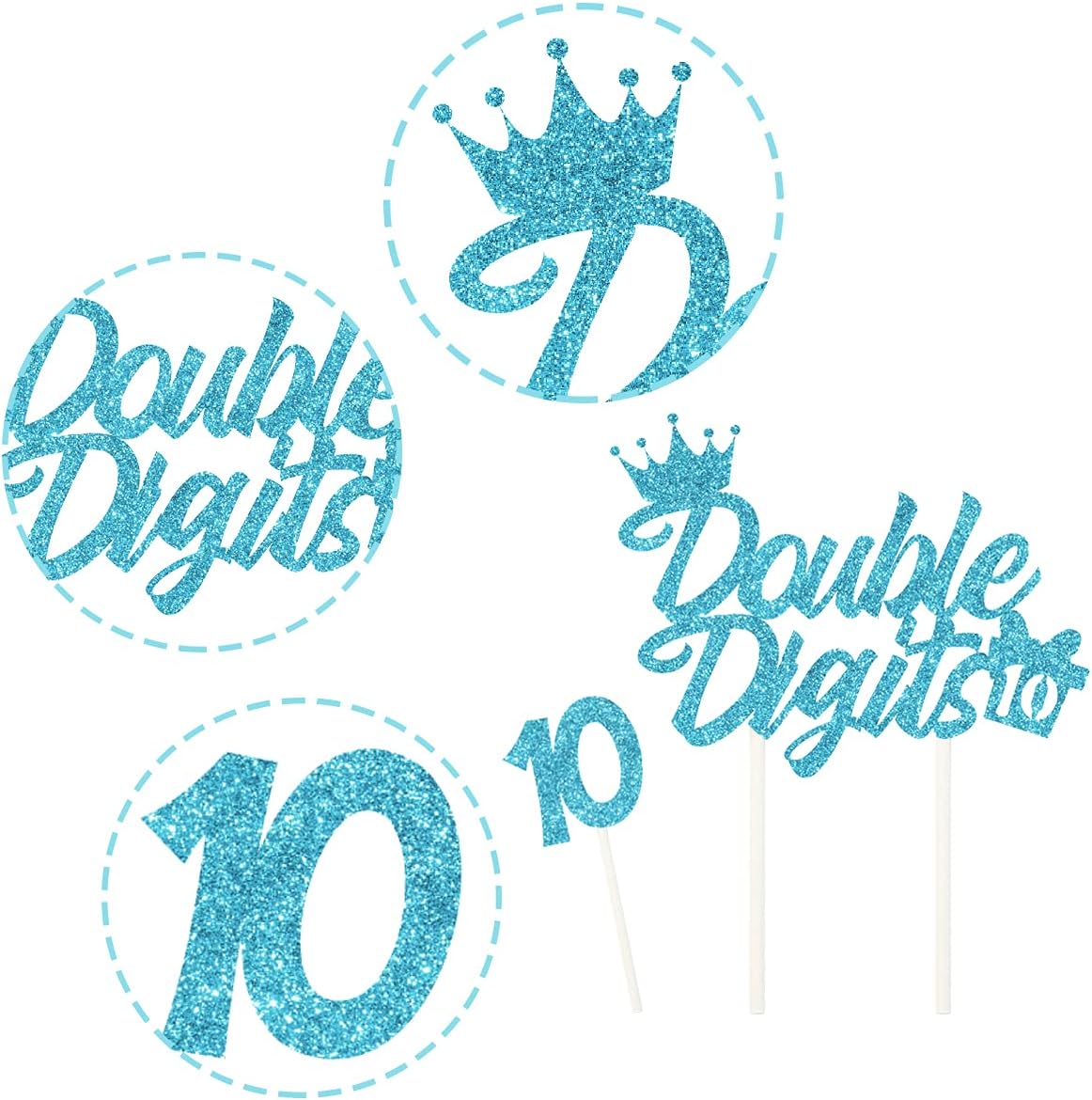 10th Birthday Cake Decorations Teal Blue, Double Digits Cake & Cupcake Topper for Girls Tenth Birthday Party Decorations and Supplies, Cheer to 10 Years Birthday - Total 25 Pcs