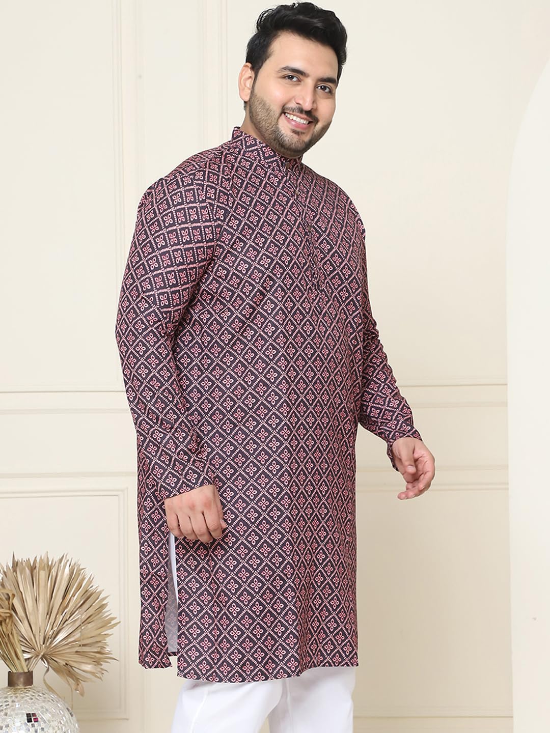 Sojanya Plus (Since 1958) Men's Cotton Black And Peach Printed Only Long Kurta