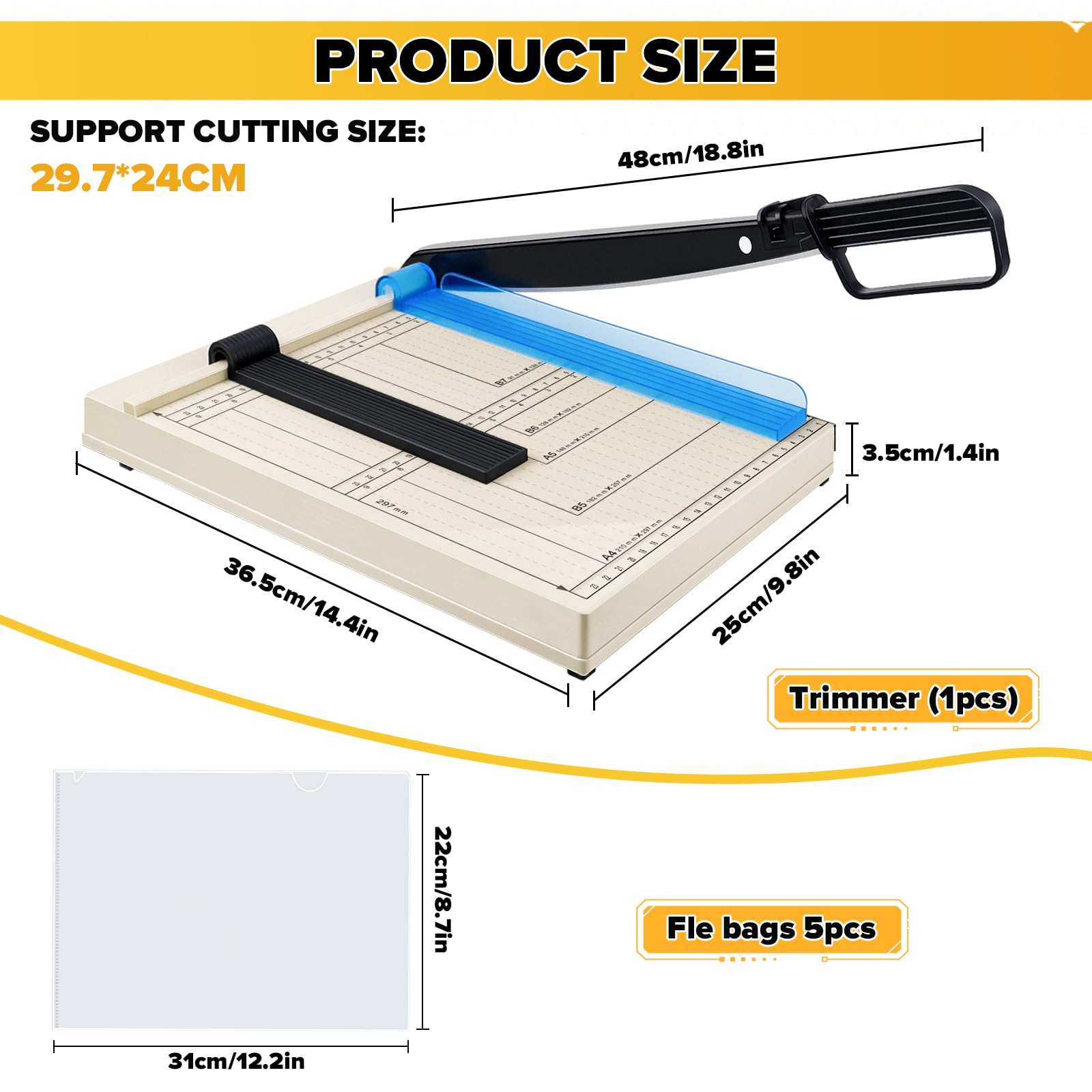 Papierschneidemaschine (A4/B5/A5/B6/B7, mit 5 Ordnern), Papierschneider A4, Hebelschneider, Paper Cutter, fur Dünne Bleche, Leder, Fotos