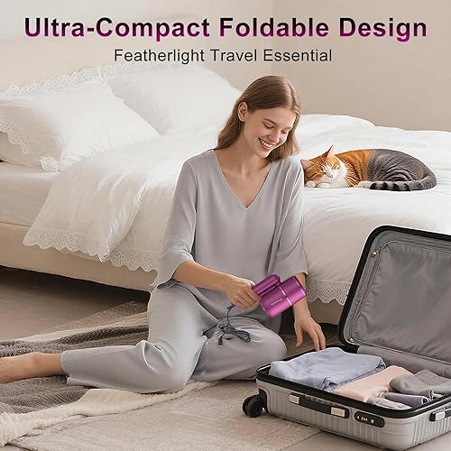 Miniatura 5 de Secador de pelo profesional de 1800 W, tecnología de iones negativos plegable, sin encrespamiento, secado rápido para cabello rizadoliso, con