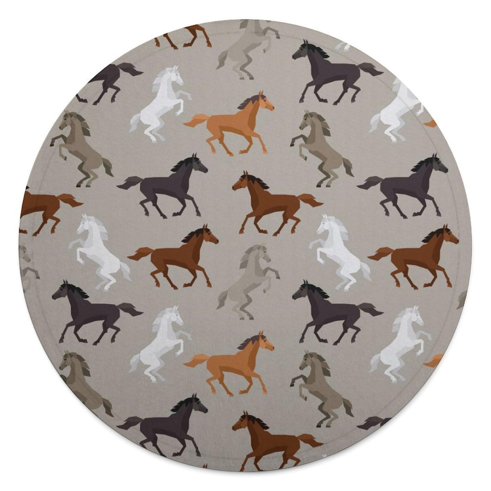 Couverture ronde en flanelle motif cheval 140cm pour canapé et bureau