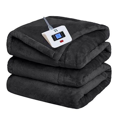 Sealy Heated Electric Blanket Full Size, Flannel Electric Blanket with 10 Heating Levels & 1-12 Hours Auto Shut Off, Fast Heating Warming Blanket, Machine Washable, Grey, 80 x 84 Inch - Dark Grey - Full Size 80" x 84"