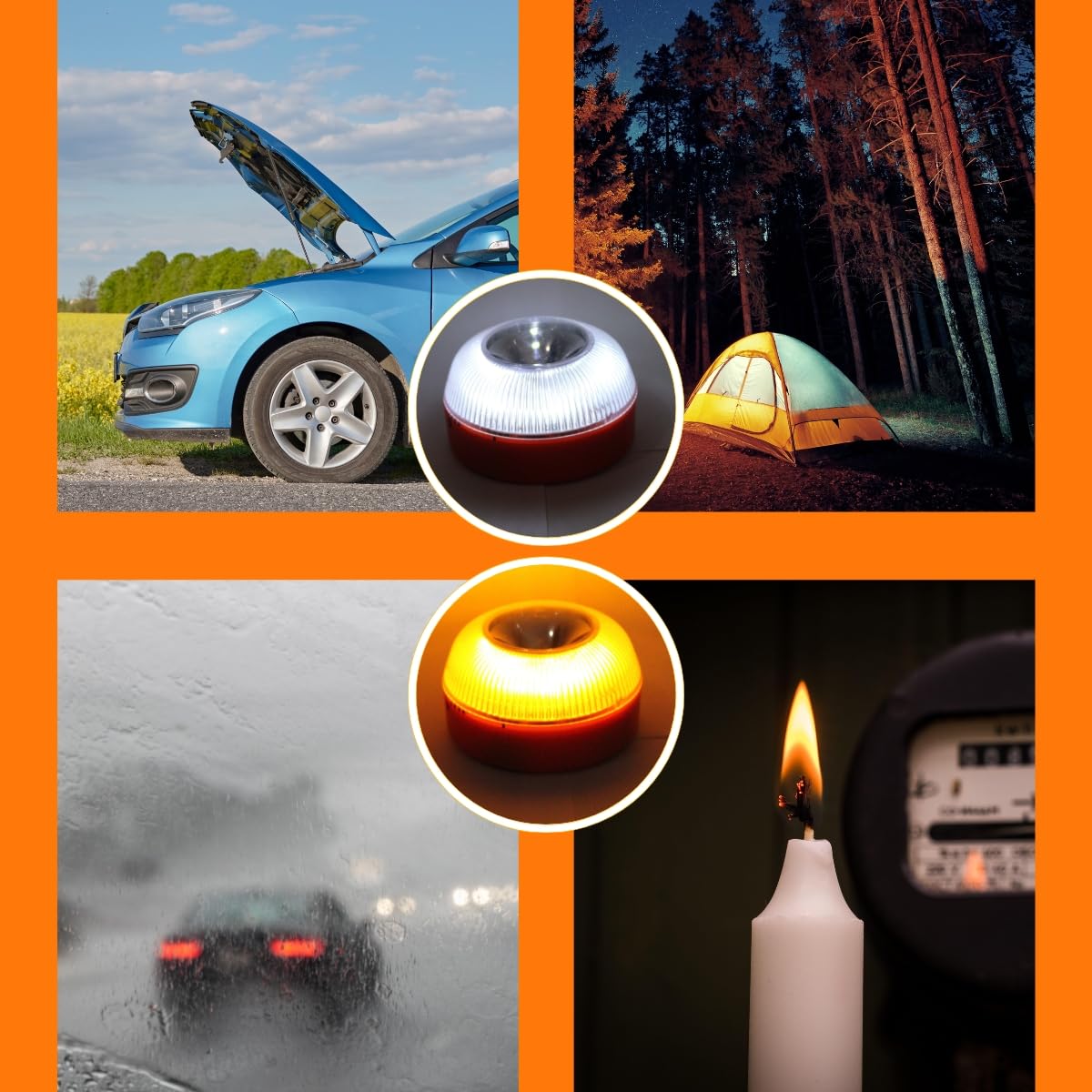 Kinka Modas Kit de Emergencia Vial con Luz LED Magnética Homologada (V16) y Chaleco Reflectante – Recomendado por la DGT – Apto para Coche, Moto, Camión, Autobús y Caravana