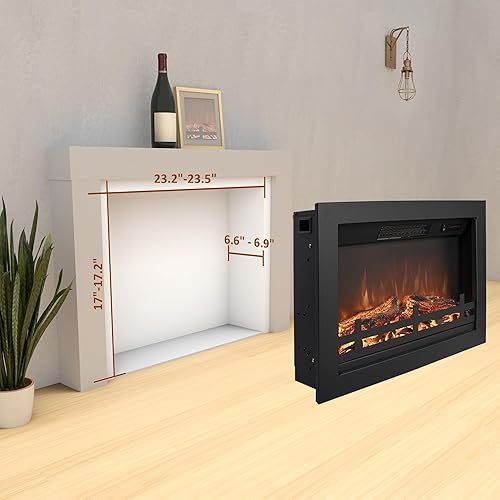 Miniatura 7 de Chimenea eléctrica de 23.7 pulgadas de ancho con 4 llamas de brillo ajustables y protección contra sobrecalentamiento, 750/1500 W, negro