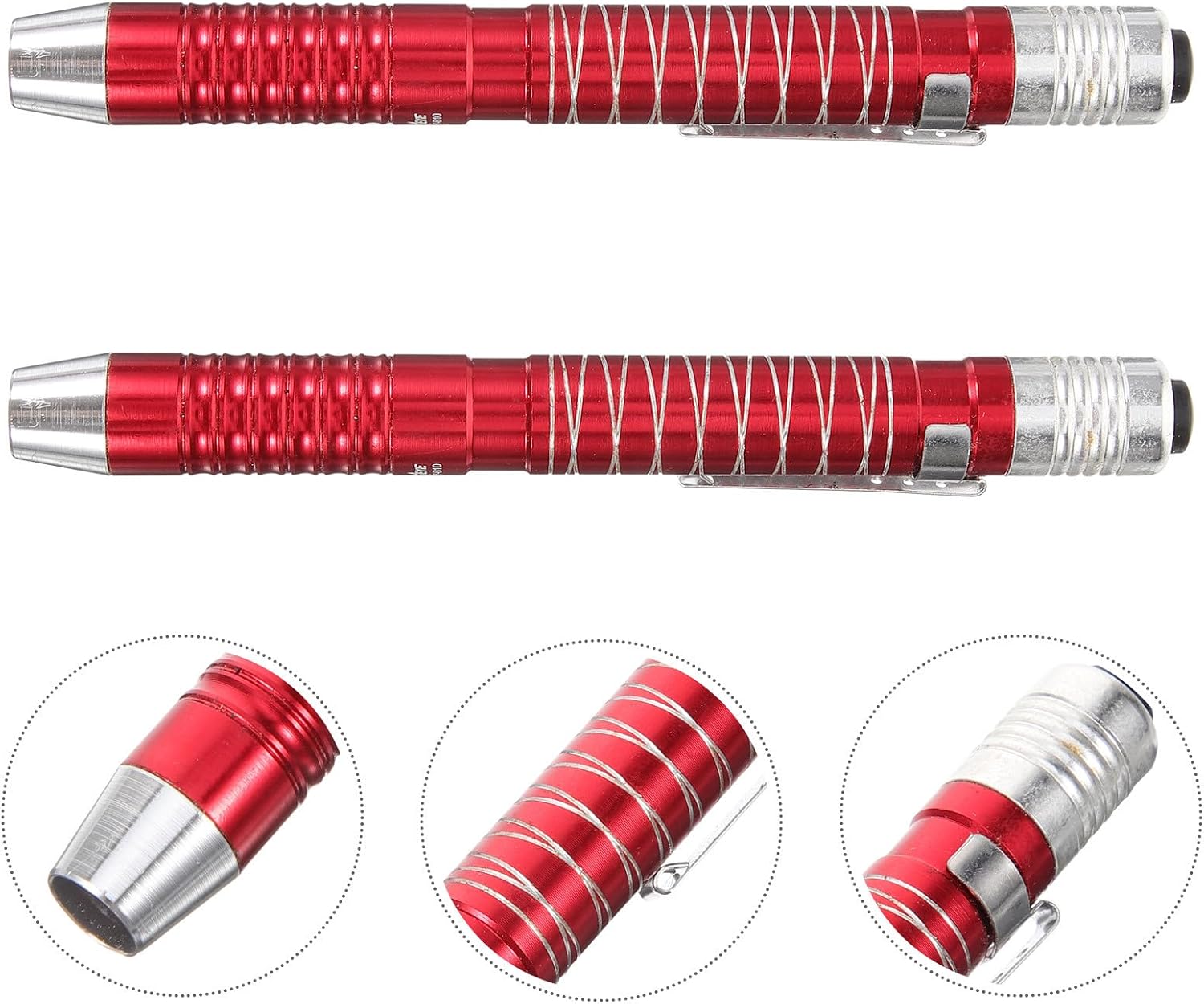 Red Aluminum Alloy LED Pen Lights Clip 2pcs with Pocket