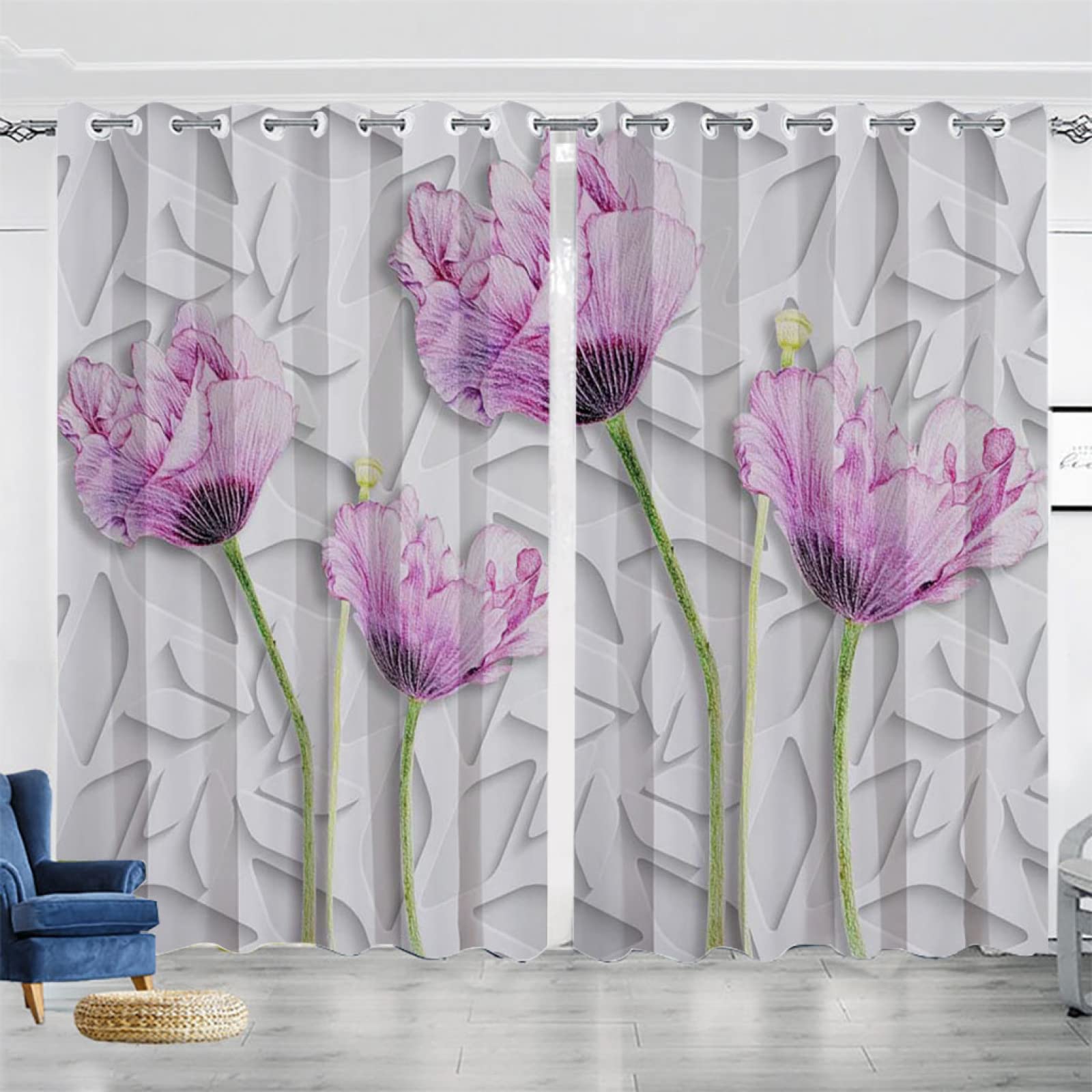 Vorhang Blickdicht Verdunklungsvorhänge Gardienen 2-SetBlume 150x166cm