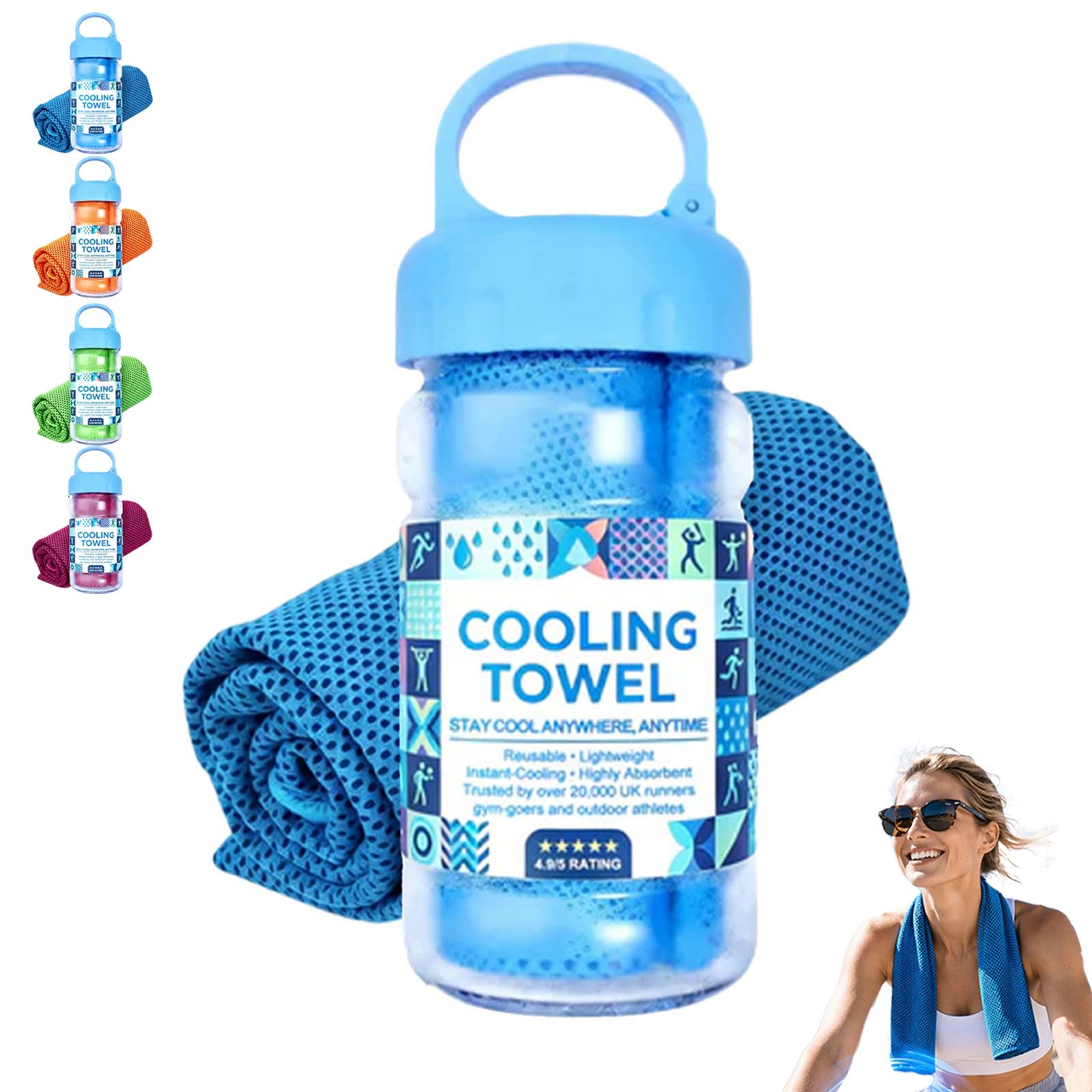 VLSVLS Sunny Bee Cooling Towel 30x100 Cm, Stay Cool Ice Towel for Neck Hot Weather, Cool Towel Bottle for Neck, Hot Weather, Gym, Yoga, Golf, Running (1, blue)