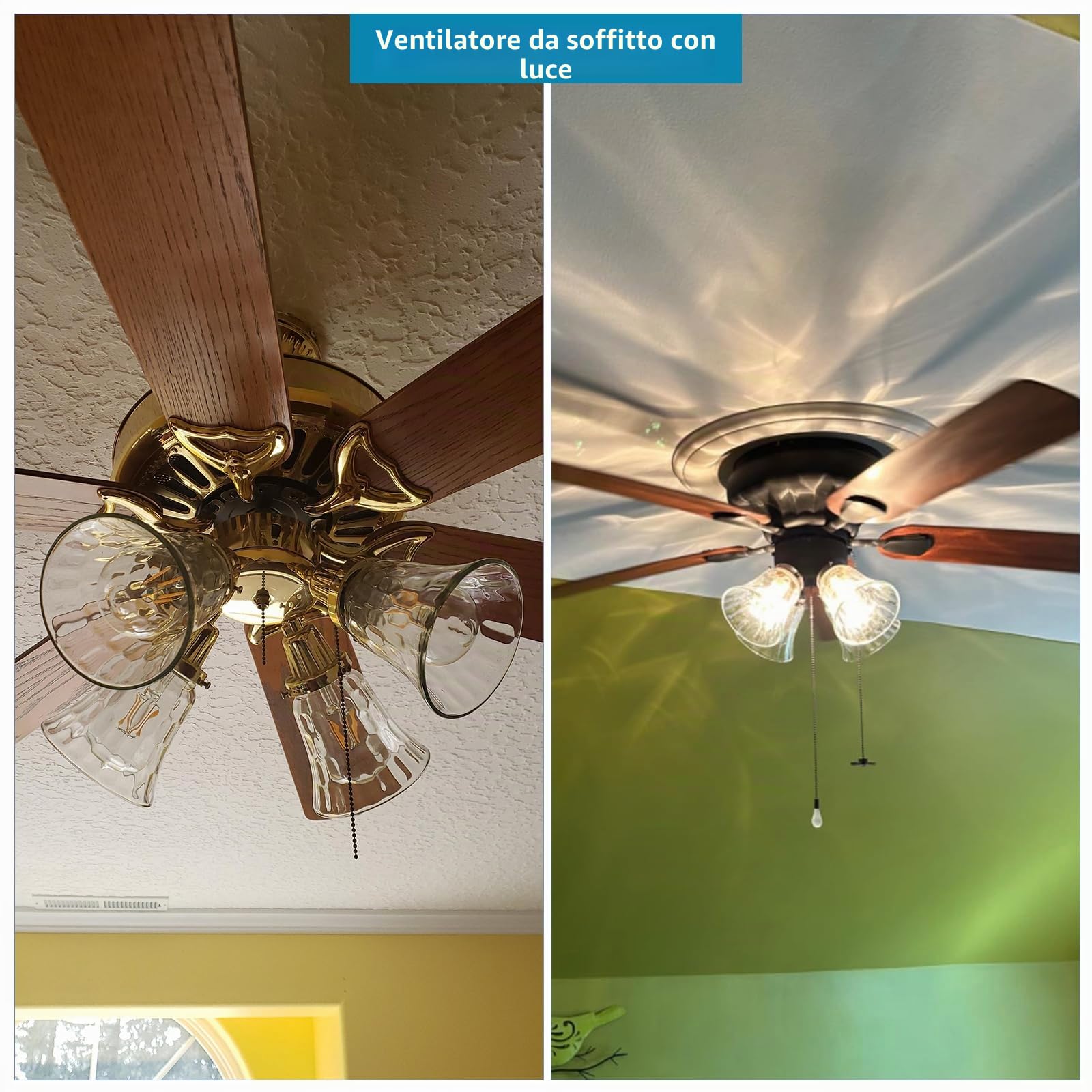 Skelang 4 paralumi in vetro da 42 mm, ricambio a forma di campana per ventilatore da soffitto e alcuni lampadari con viti (martellata)