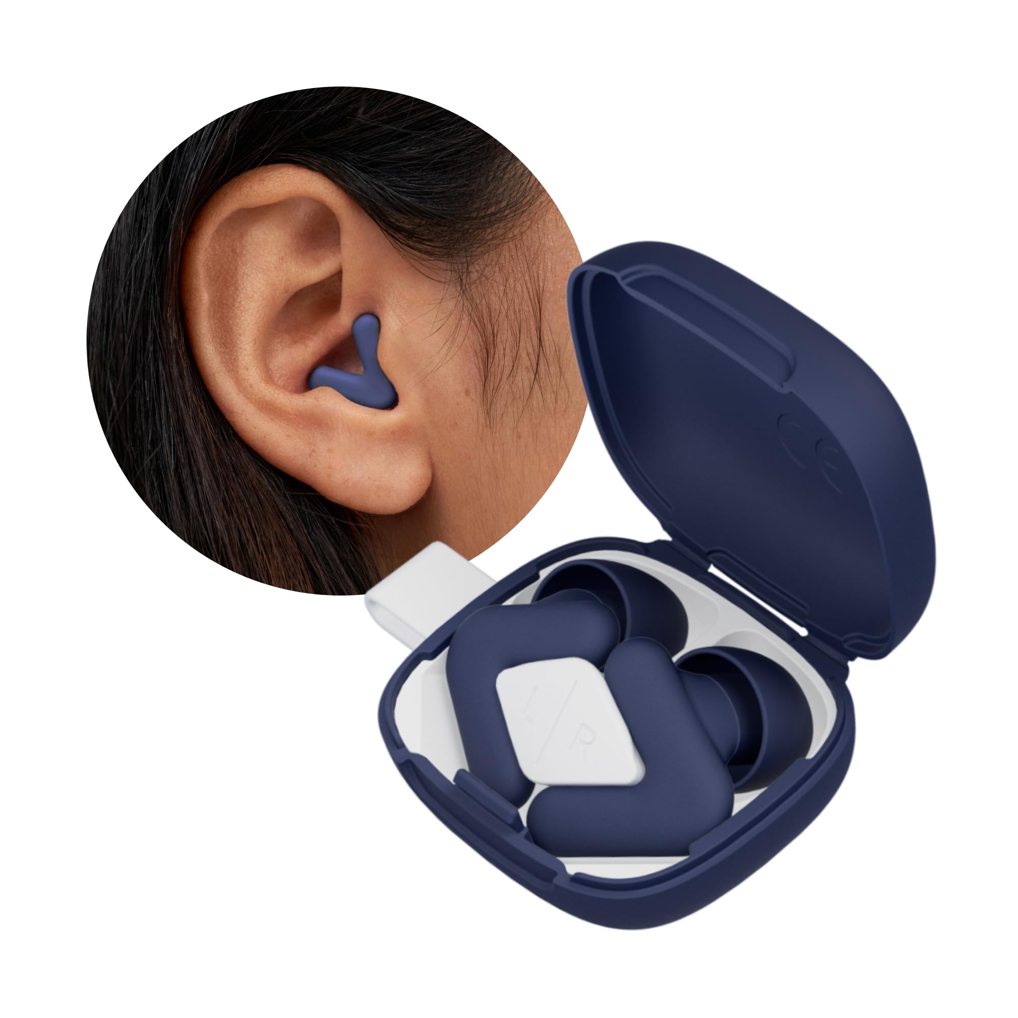 Alpine Silence Earplugs for Sleep, Focus & Travel - V-Shape Fit & Soft Oval Tips – 4 Sizes XS/S/M/L - Comfortable, Reusable Hearing Protection - 22dB – Midnight Blue