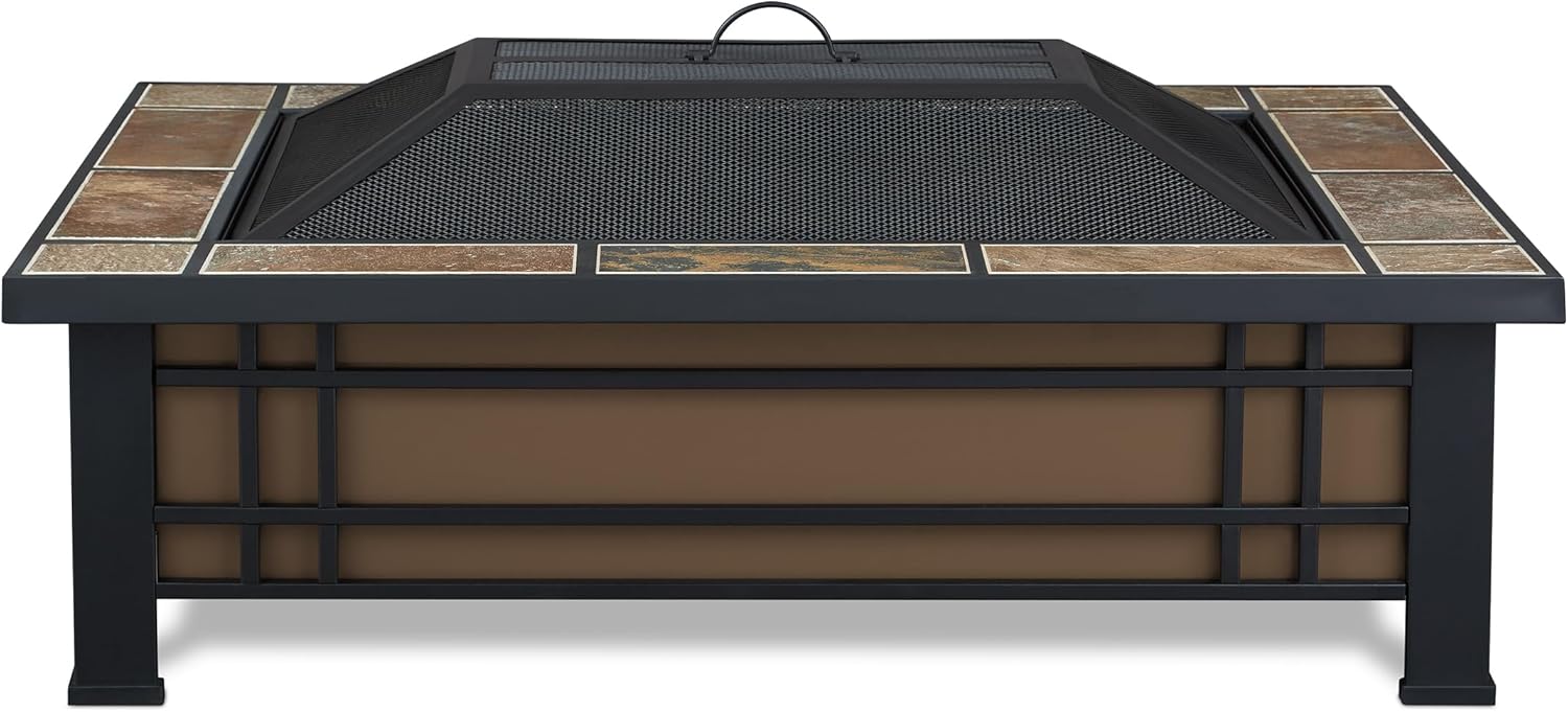 Real Flame Hamilton 44" Rectangle Steel Patio Wood Burning Outdoor Fire Pit, Portable Fire Pit for Backyard. Includes Spark Screen, Poker, Log Grate, and Storage Cover.