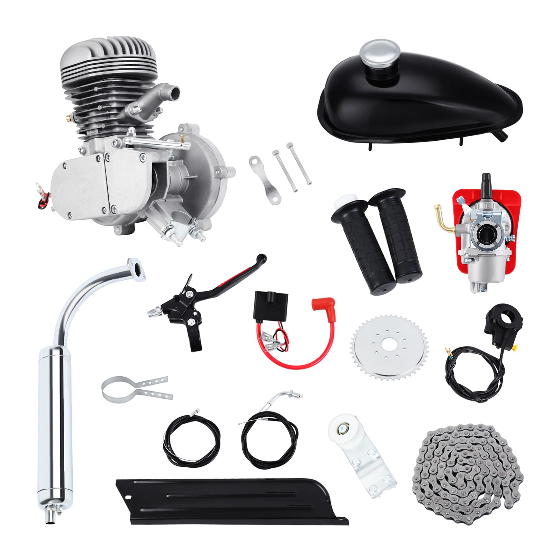 Kit de motorización para bicicleta de 2 tiempos, 100 cc, motor de gasolina, kit de conversión de bicicleta plateado