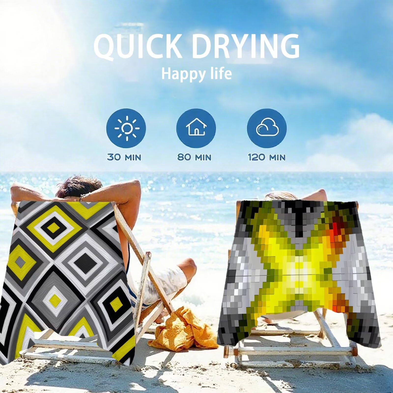 Mikrofaser Strandtuch 100x200cm, Geometrie Strandtuch Grau Saunahandtuc 2 Stück Stranddecke Sandfrei, Schnell Trocknendes, Saugfahiges Strandmatte, Sporthandtuch für Urlaub Schwimmen Camping OC-981