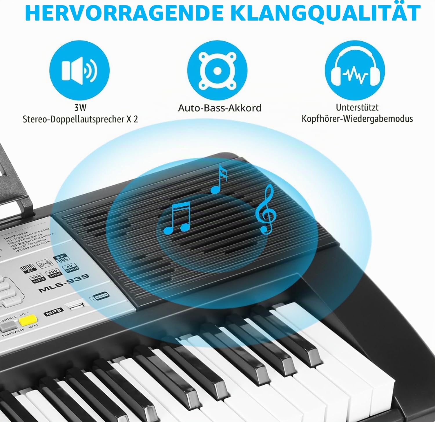 LIFERUN Keyboard Piano 61 Tasten, Digital Klavier-Keyboard Set, mit Ständer, Hocker, 500 Sounds & 3-stufiger Lehrmodus,Doppellautsprechern,LCD-Bildschirm, Electronic Keyboards kinder