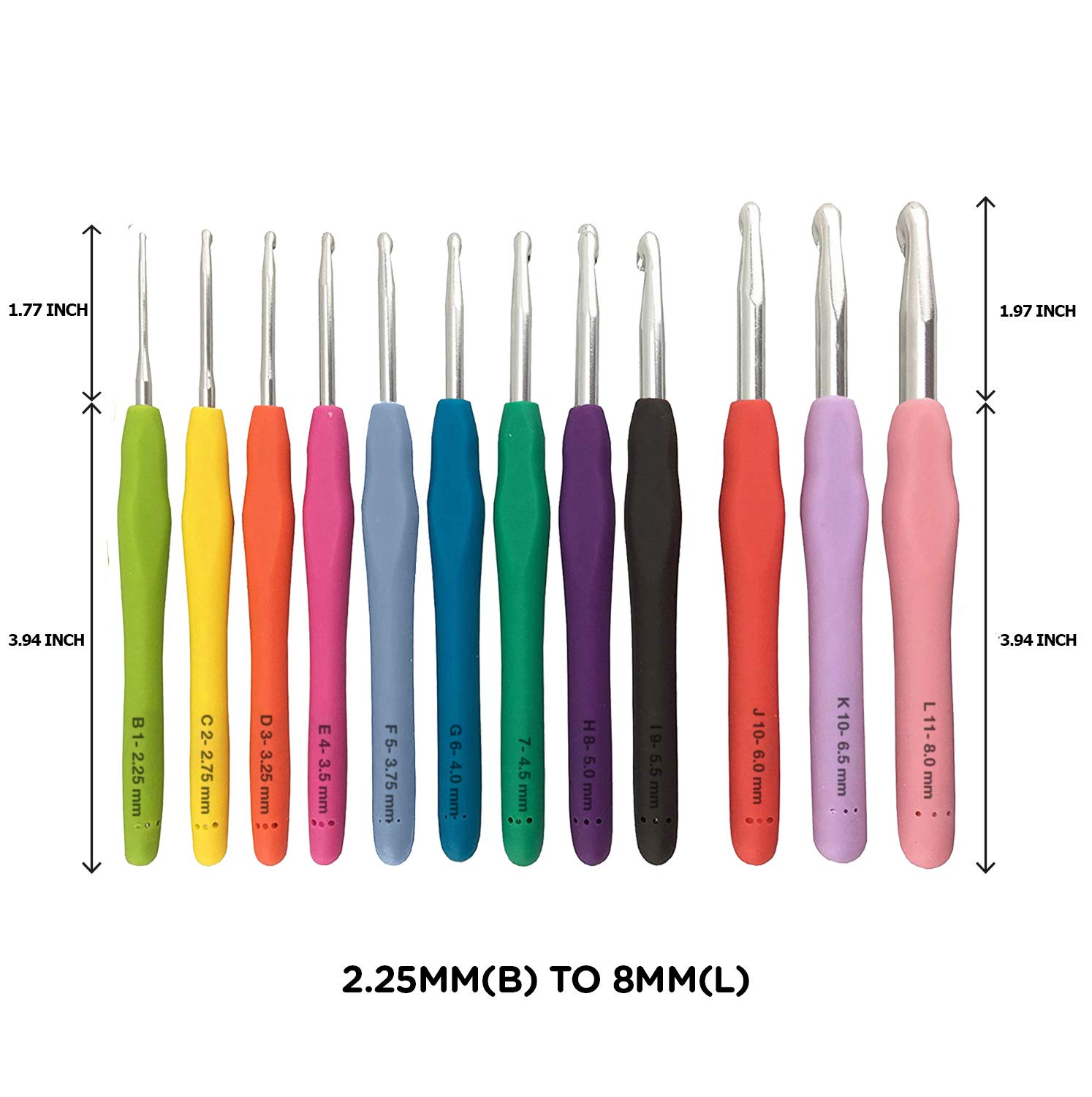 BeCraftee Crochet Hook Set 12 Pack of Crocheting Hooks with Soft, Ergonomic Rubber Grips