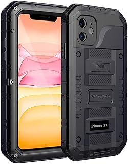 Beasyjoy iPhone 11 Case Waterproof Metal Heavy Duty Case with Built-in Screen Full Body Protective Shockproof Drop Proof Tough Rugged Military Grade Defender Case, Black