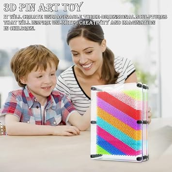 3D Rainbow Pin Art Board Toy, Large Size 20x15cm | Sensory Sculpture Toy for Kids & Adults, Colourful Plastic Pins, Novelty Fun Gift for Desk & Home Decor